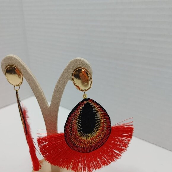 5/$25 New BOHO oval Fan shaped multi color Gipsy Earrings Handmade Boho Red - Picture 3 of 7